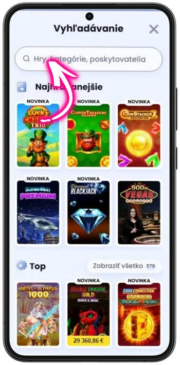 Vyhľadanie automatu v sekcii kasína