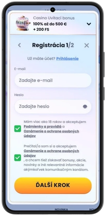 Registrácia hráčskeho účtu v kasíne